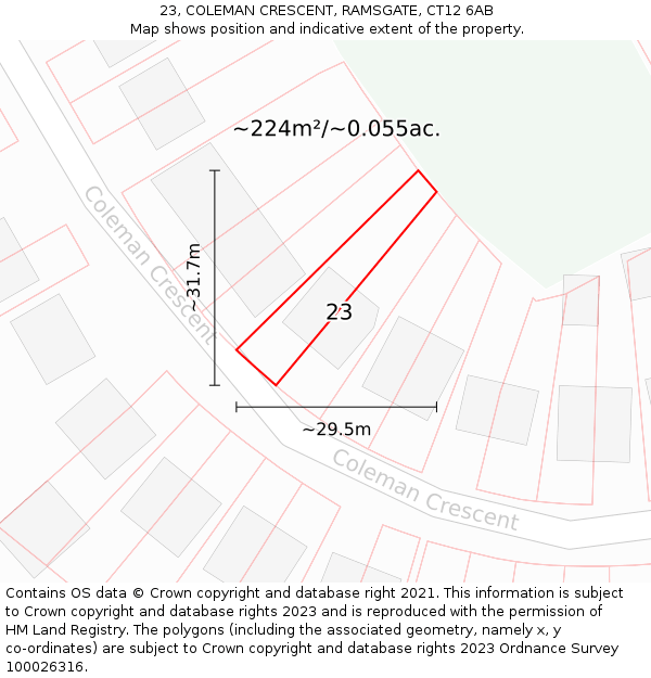 23, COLEMAN CRESCENT, RAMSGATE, CT12 6AB: Plot and title map