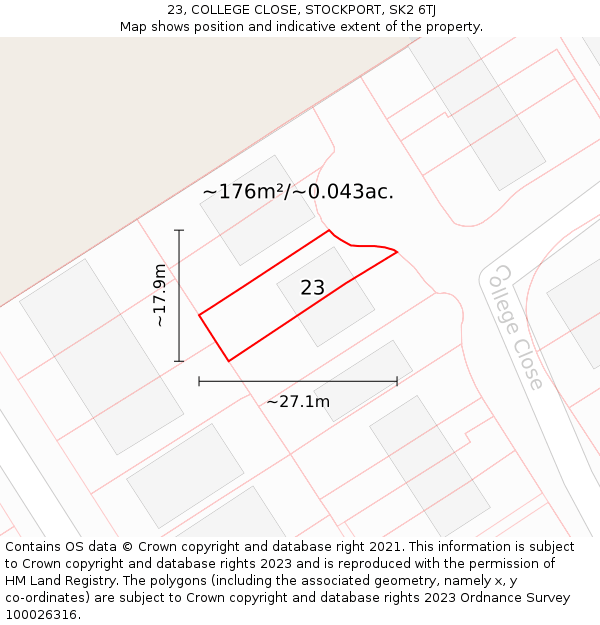 23, COLLEGE CLOSE, STOCKPORT, SK2 6TJ: Plot and title map