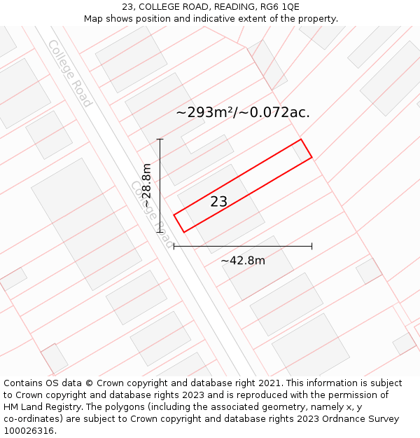 23, COLLEGE ROAD, READING, RG6 1QE: Plot and title map