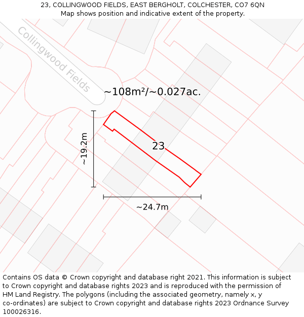 23, COLLINGWOOD FIELDS, EAST BERGHOLT, COLCHESTER, CO7 6QN: Plot and title map