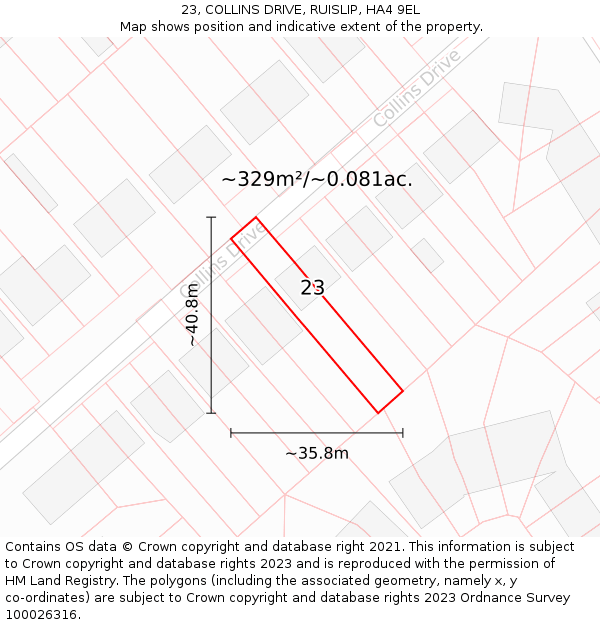 23, COLLINS DRIVE, RUISLIP, HA4 9EL: Plot and title map