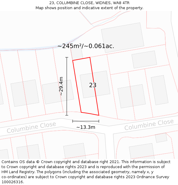 23, COLUMBINE CLOSE, WIDNES, WA8 4TR: Plot and title map