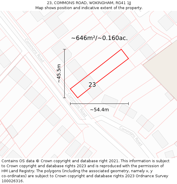 23, COMMONS ROAD, WOKINGHAM, RG41 1JJ: Plot and title map