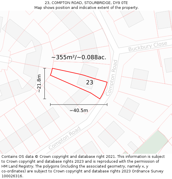 23, COMPTON ROAD, STOURBRIDGE, DY9 0TE: Plot and title map
