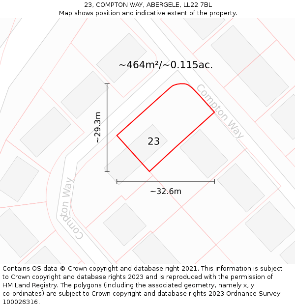 23, COMPTON WAY, ABERGELE, LL22 7BL: Plot and title map