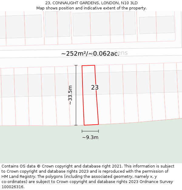 23, CONNAUGHT GARDENS, LONDON, N10 3LD: Plot and title map