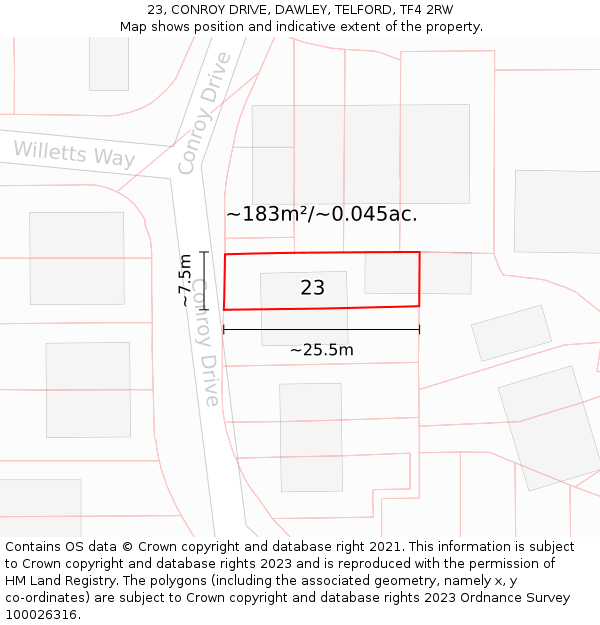 23, CONROY DRIVE, DAWLEY, TELFORD, TF4 2RW: Plot and title map