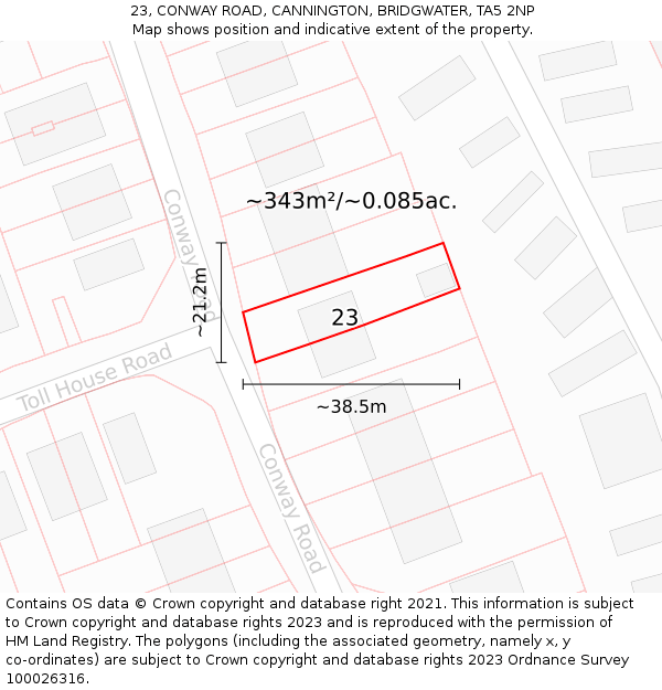 23, CONWAY ROAD, CANNINGTON, BRIDGWATER, TA5 2NP: Plot and title map