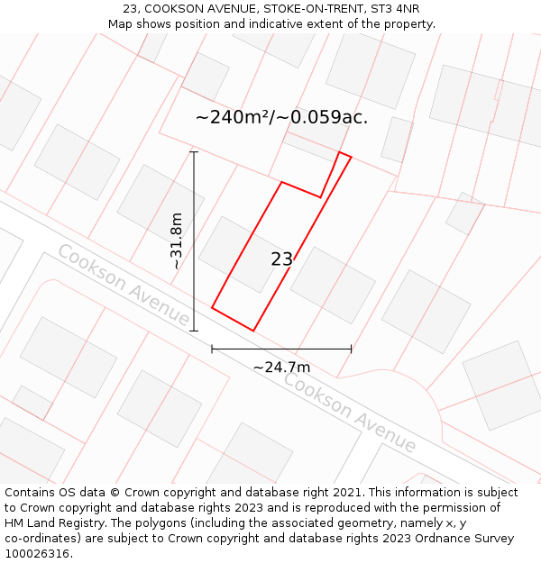 23, COOKSON AVENUE, STOKE-ON-TRENT, ST3 4NR: Plot and title map