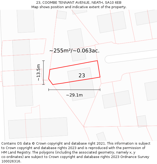 23, COOMBE TENNANT AVENUE, NEATH, SA10 6EB: Plot and title map