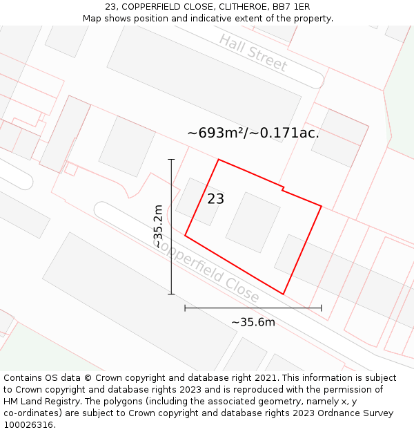 23, COPPERFIELD CLOSE, CLITHEROE, BB7 1ER: Plot and title map