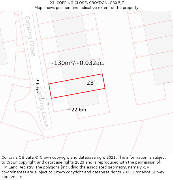 23, COPPING CLOSE, CROYDON, CR0 5JZ: Plot and title map