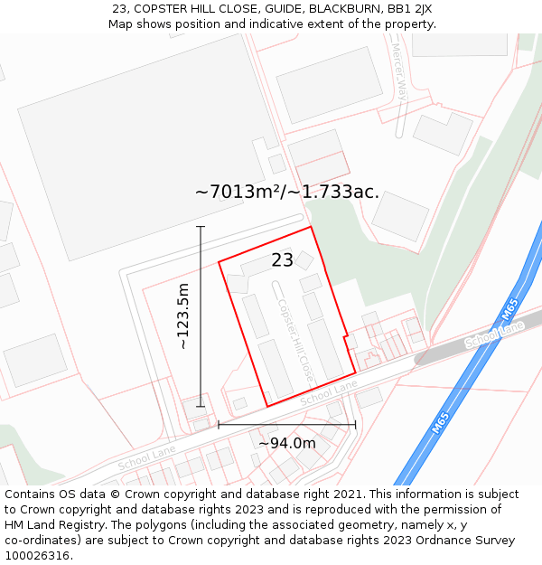23, COPSTER HILL CLOSE, GUIDE, BLACKBURN, BB1 2JX: Plot and title map