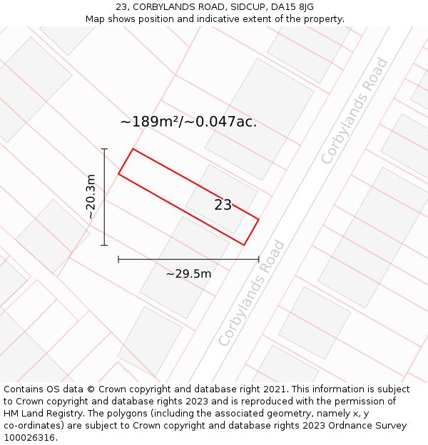 23, CORBYLANDS ROAD, SIDCUP, DA15 8JG: Plot and title map