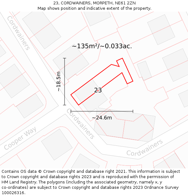 23, CORDWAINERS, MORPETH, NE61 2ZN: Plot and title map