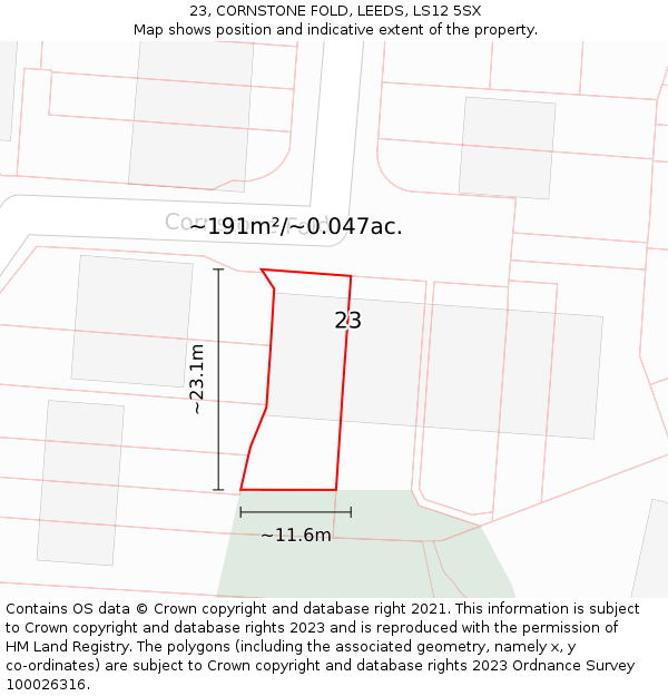 23, CORNSTONE FOLD, LEEDS, LS12 5SX: Plot and title map