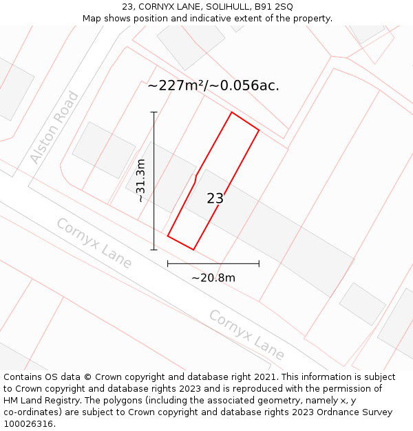 23, CORNYX LANE, SOLIHULL, B91 2SQ: Plot and title map