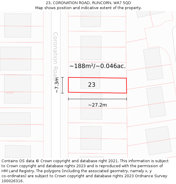 23, CORONATION ROAD, RUNCORN, WA7 5QD: Plot and title map