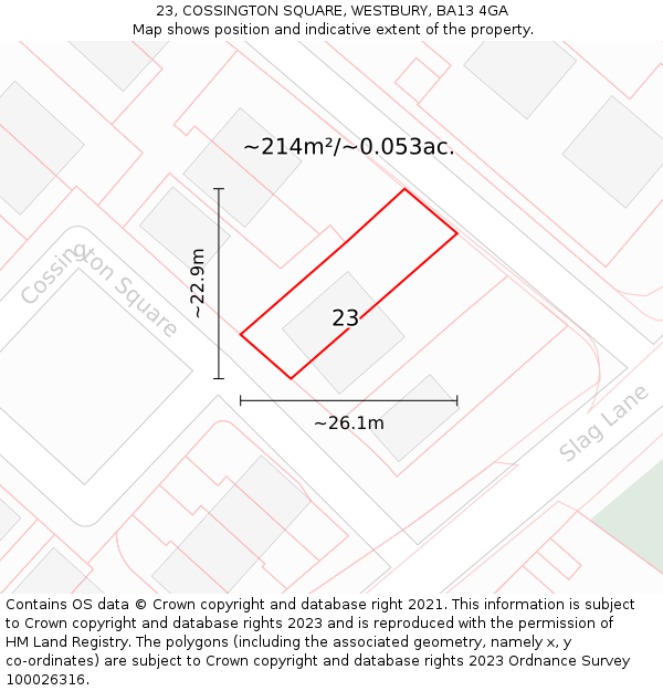23, COSSINGTON SQUARE, WESTBURY, BA13 4GA: Plot and title map