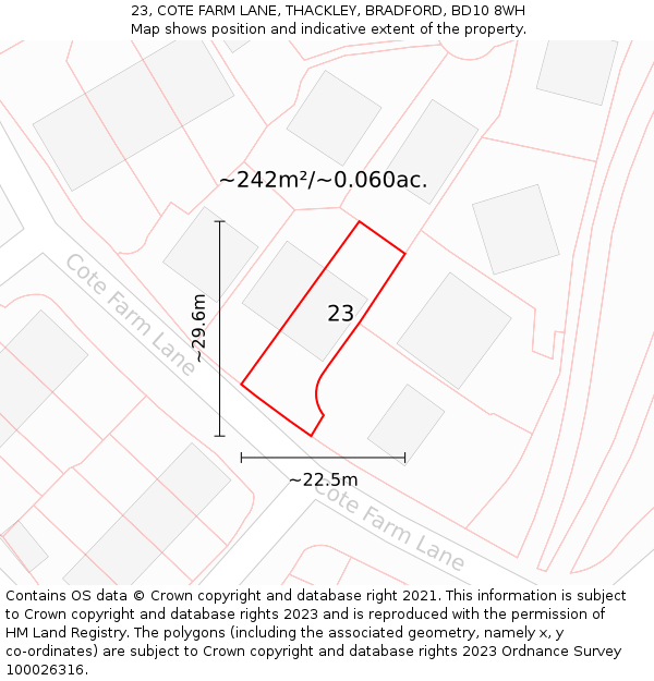 23, COTE FARM LANE, THACKLEY, BRADFORD, BD10 8WH: Plot and title map