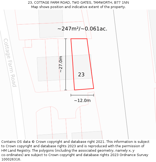 23, COTTAGE FARM ROAD, TWO GATES, TAMWORTH, B77 1NN: Plot and title map