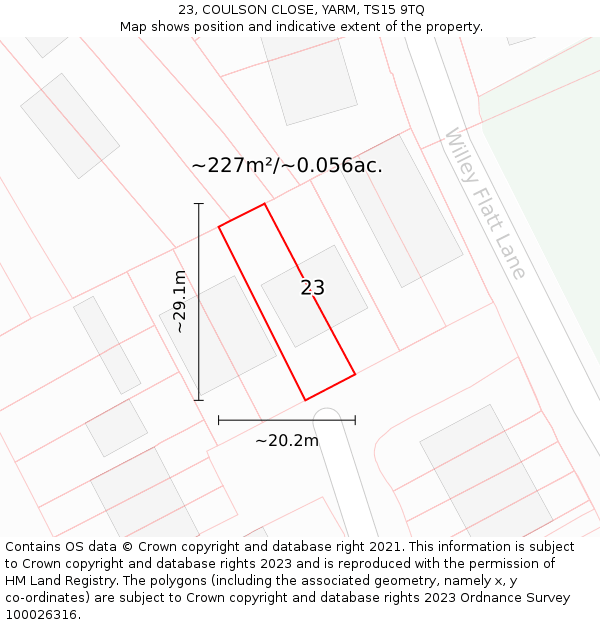 23, COULSON CLOSE, YARM, TS15 9TQ: Plot and title map