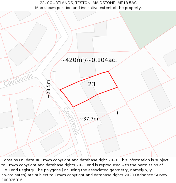 23, COURTLANDS, TESTON, MAIDSTONE, ME18 5AS: Plot and title map
