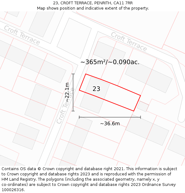 23, CROFT TERRACE, PENRITH, CA11 7RR: Plot and title map