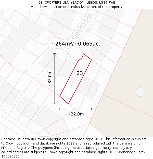 23, CROFTERS LEA, YEADON, LEEDS, LS19 7WE: Plot and title map