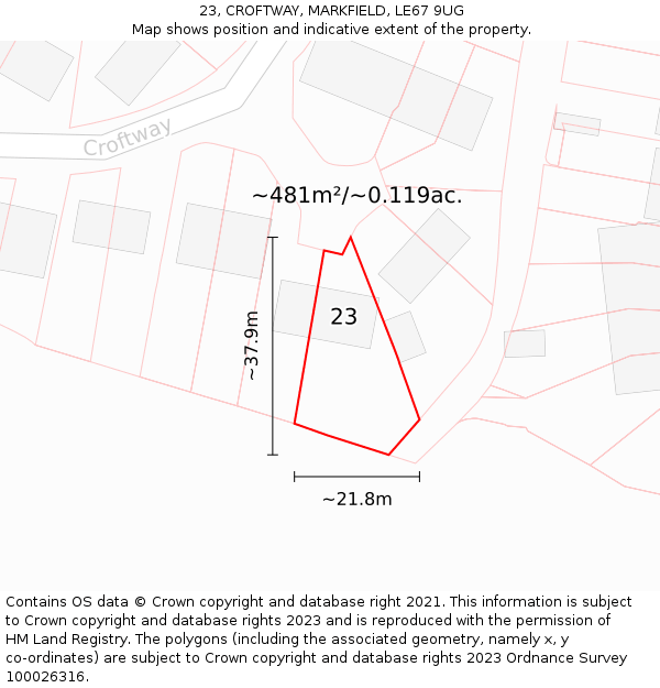 23, CROFTWAY, MARKFIELD, LE67 9UG: Plot and title map