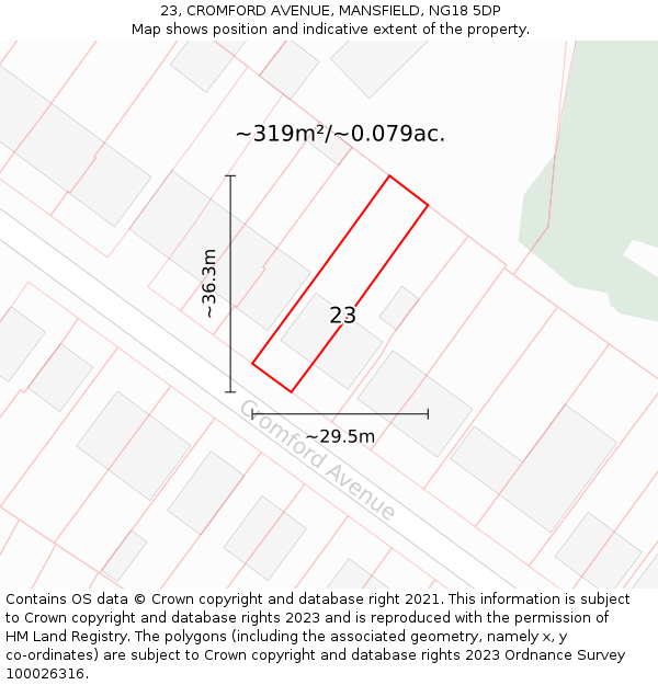 23, CROMFORD AVENUE, MANSFIELD, NG18 5DP: Plot and title map