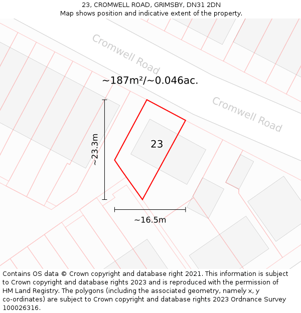 23, CROMWELL ROAD, GRIMSBY, DN31 2DN: Plot and title map
