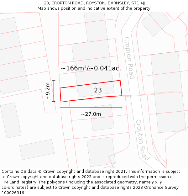 23, CROPTON ROAD, ROYSTON, BARNSLEY, S71 4JJ: Plot and title map