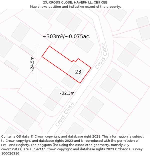 23, CROSS CLOSE, HAVERHILL, CB9 0EB: Plot and title map