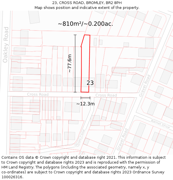 23, CROSS ROAD, BROMLEY, BR2 8PH: Plot and title map