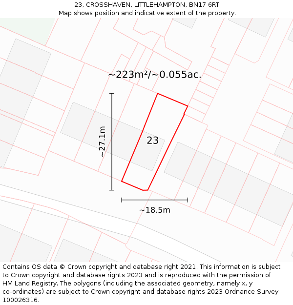23, CROSSHAVEN, LITTLEHAMPTON, BN17 6RT: Plot and title map