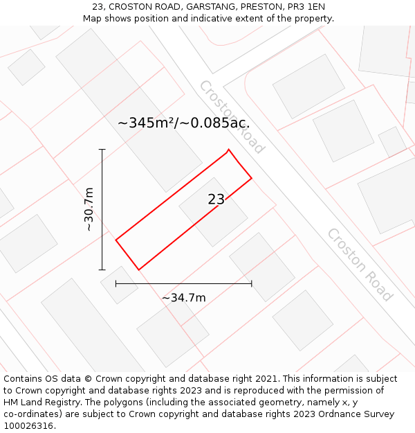 23, CROSTON ROAD, GARSTANG, PRESTON, PR3 1EN: Plot and title map