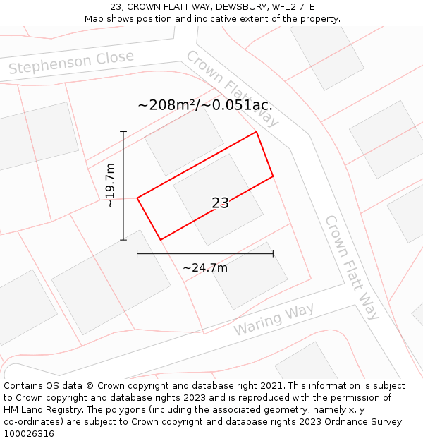 23, CROWN FLATT WAY, DEWSBURY, WF12 7TE: Plot and title map