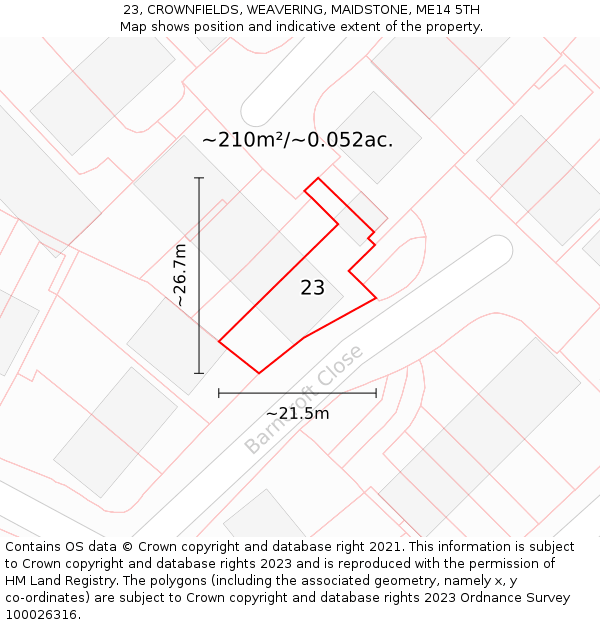 23, CROWNFIELDS, WEAVERING, MAIDSTONE, ME14 5TH: Plot and title map