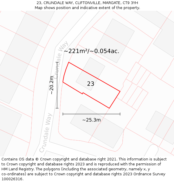 23, CRUNDALE WAY, CLIFTONVILLE, MARGATE, CT9 3YH: Plot and title map