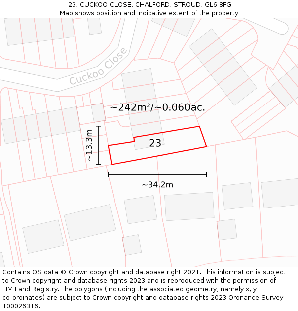 23, CUCKOO CLOSE, CHALFORD, STROUD, GL6 8FG: Plot and title map