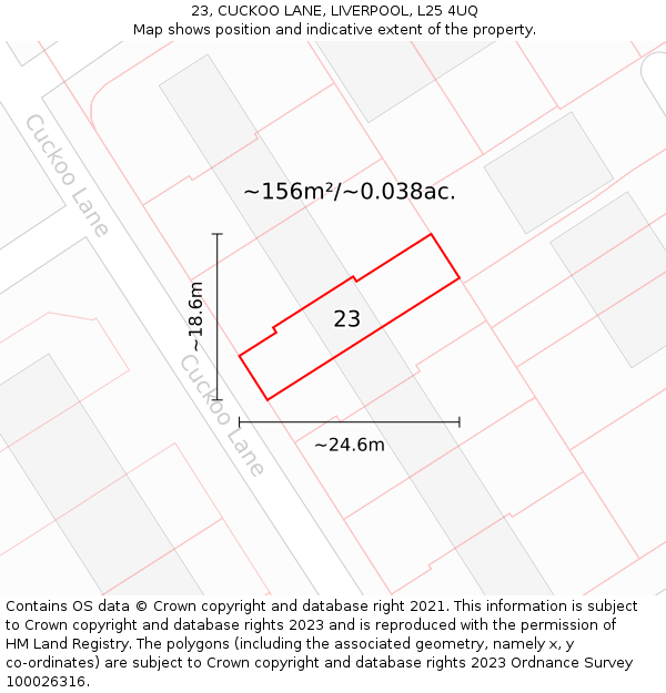 23, CUCKOO LANE, LIVERPOOL, L25 4UQ: Plot and title map