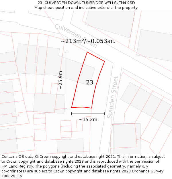 23, CULVERDEN DOWN, TUNBRIDGE WELLS, TN4 9SD: Plot and title map