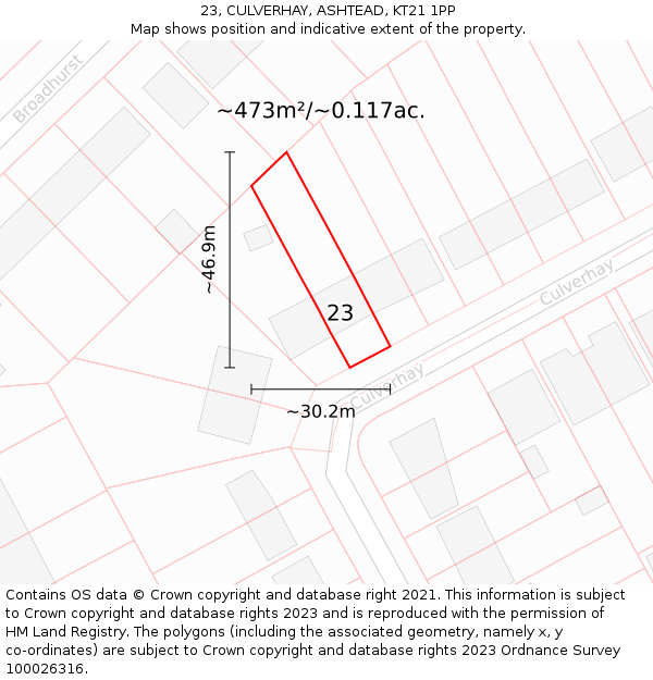23, CULVERHAY, ASHTEAD, KT21 1PP: Plot and title map