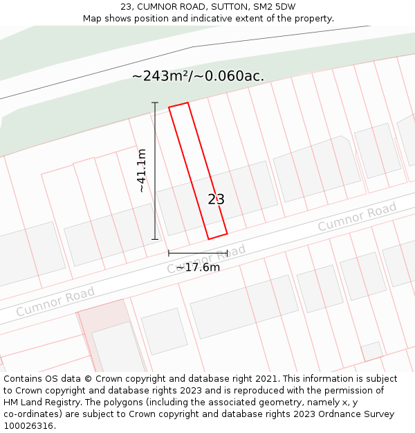 23, CUMNOR ROAD, SUTTON, SM2 5DW: Plot and title map