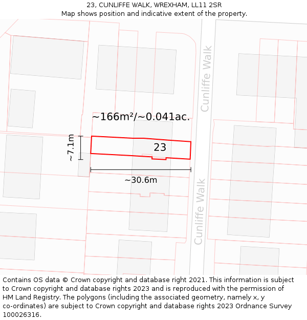23, CUNLIFFE WALK, WREXHAM, LL11 2SR: Plot and title map