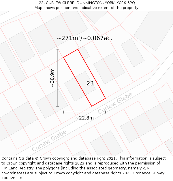 23, CURLEW GLEBE, DUNNINGTON, YORK, YO19 5PQ: Plot and title map