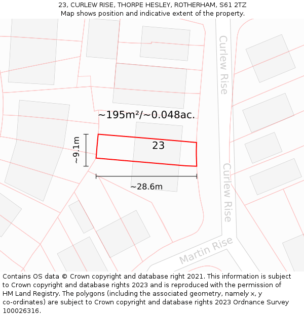 23, CURLEW RISE, THORPE HESLEY, ROTHERHAM, S61 2TZ: Plot and title map