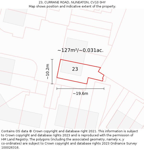 23, CURRANE ROAD, NUNEATON, CV10 0HY: Plot and title map