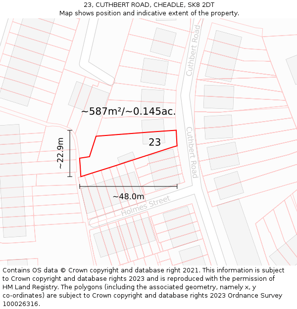 23, CUTHBERT ROAD, CHEADLE, SK8 2DT: Plot and title map